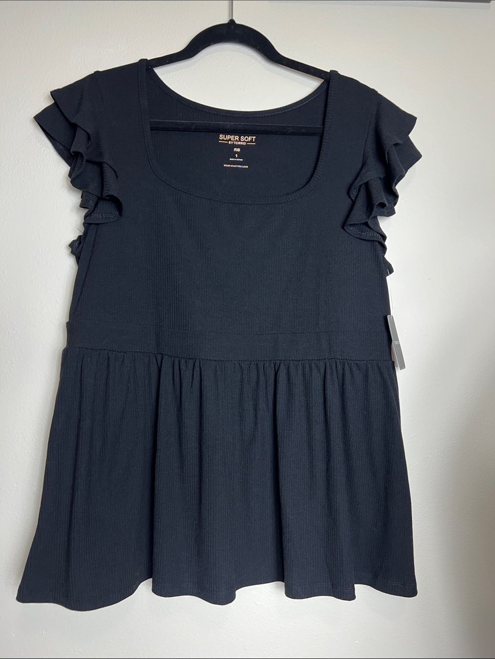 Torrid Black Ruffle Sleeve Peplum Top - Women